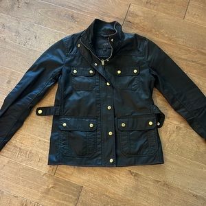 Black coated jcrew coat with gold details